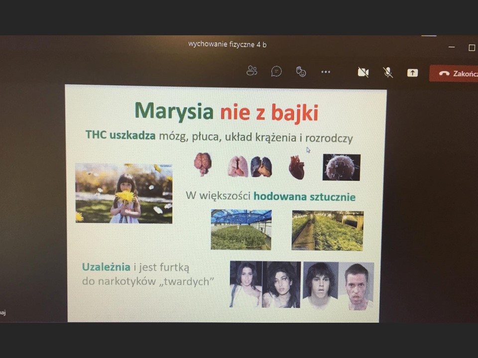 Zrzut ekranowy wykonany podczas zajęć profilaktycznych