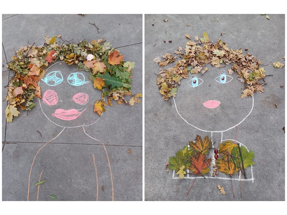 Rysunki z darami jesieni wykonane przez uczniów z klasy trzeciej