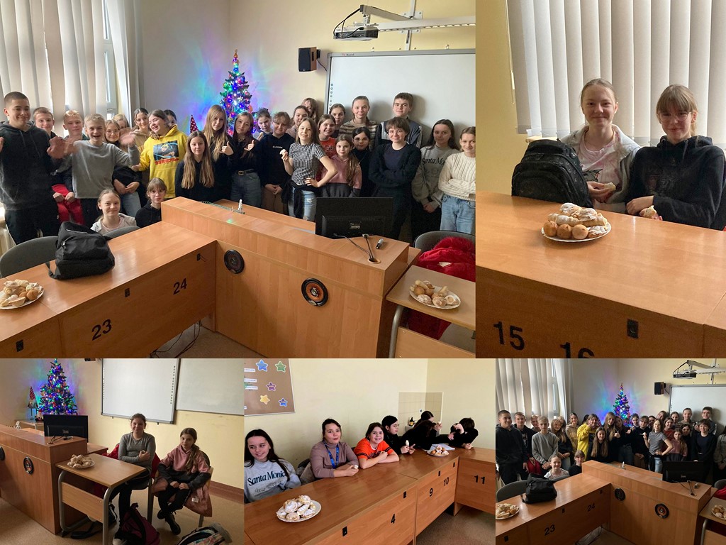 Kolaż zdjęć prezentujący spotkanie członków Szkolnego Koła Wolontariatu podczas Dnia Wolontariusza