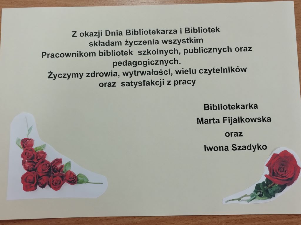 Życzenia z okazji święta bibliotekarza i bibliotek